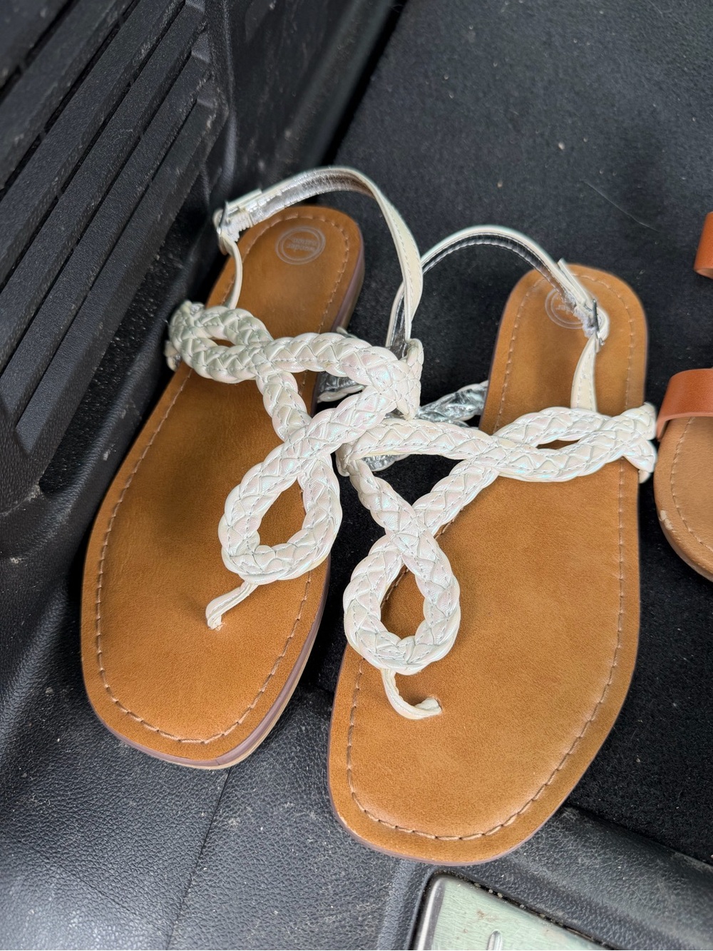Braided White Leatherette Girls Sandals